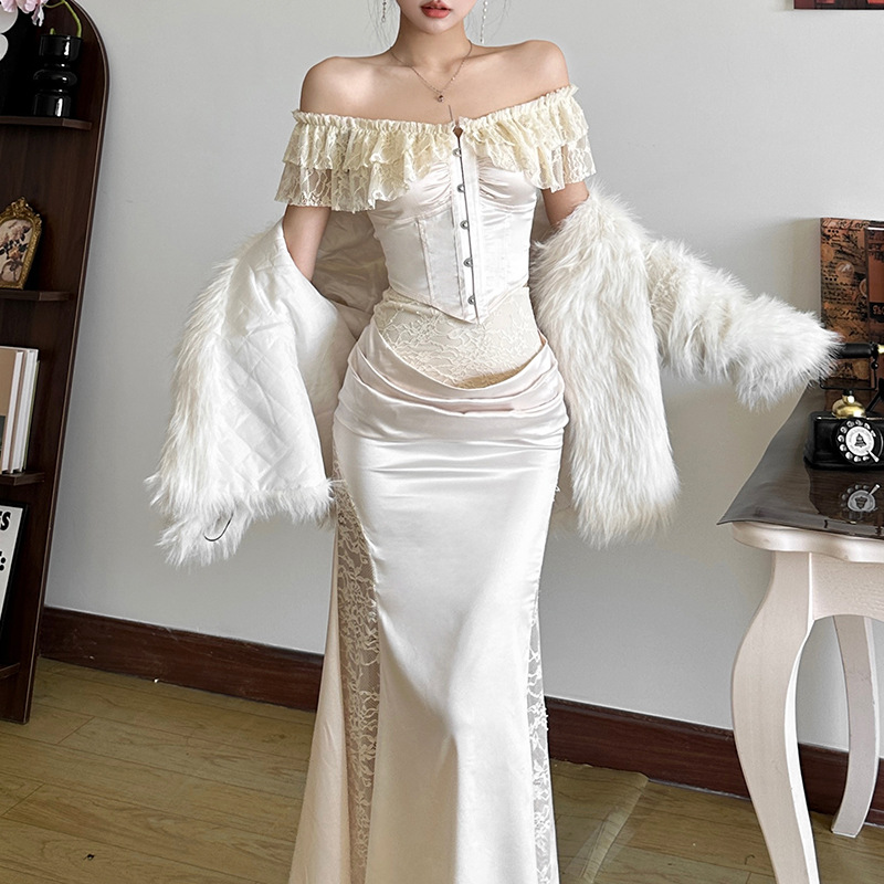 Women's Off-neck Short-sleeved Top Fashionable High Waist Skirt