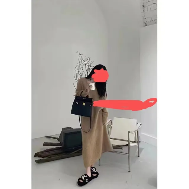 Autumn And Winter New Korean Style Knitted Long V neck Base Woolen Skirt Khaki - Shop at LoveMi