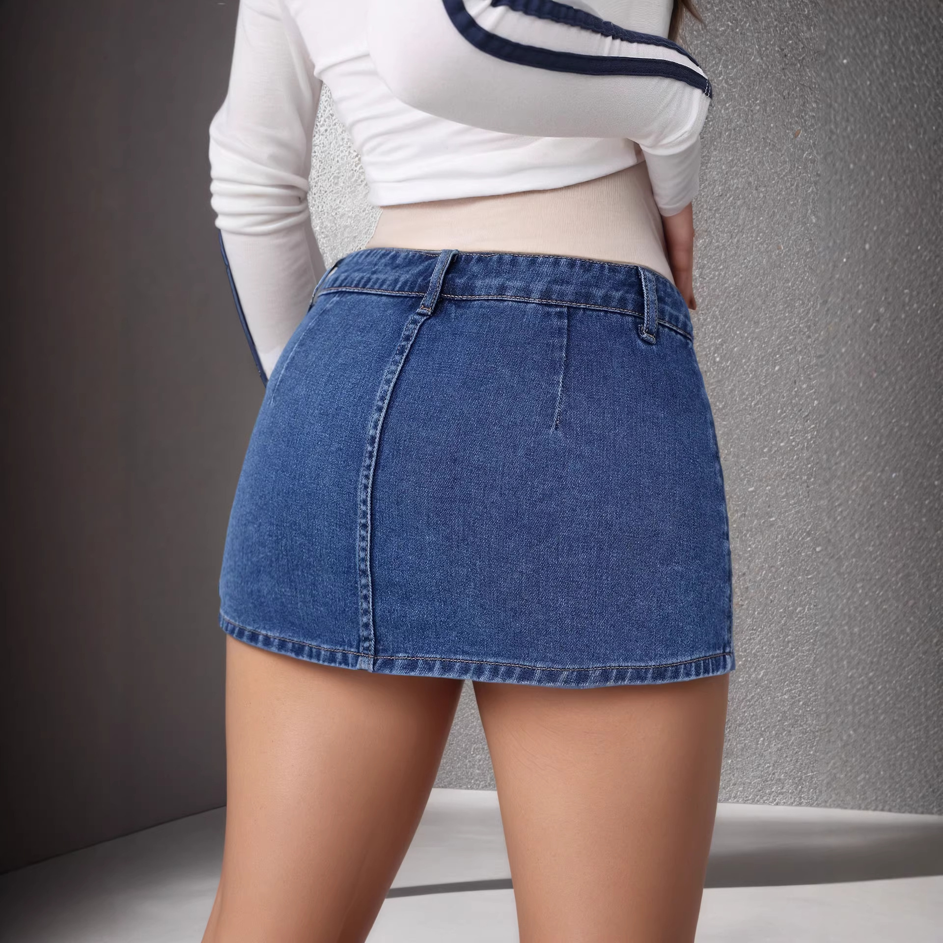 Womens Distressed Vintage Denim Skirt