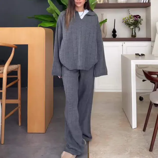 Autumn New Solid Color Line Pattern Slim Lazy Style Suit For Women Dark Gray - Shop at LoveMi