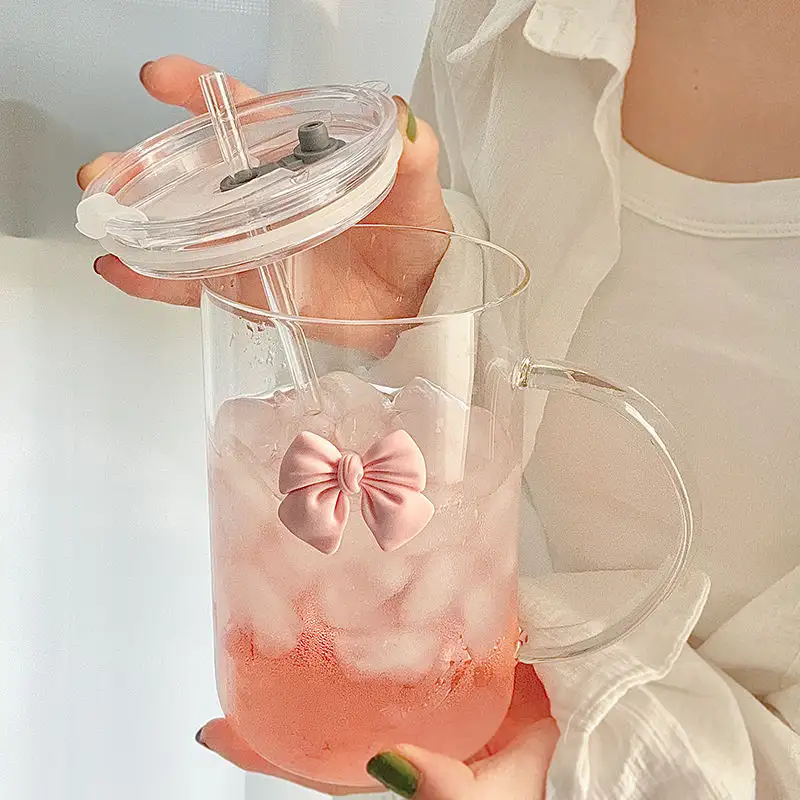 Large Capacity Cup With Straw High Temperature Resistant Bow Glass Princess Cup