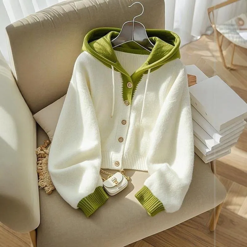Early Autumn Korean Style Top For Women - Hooded Cardigan