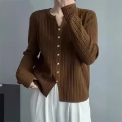 Women's Oversized Loose And Fashionable Round Neck Top - Coffee - View 1