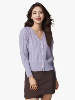 Temperament Women's Knitwear Loose Plus Size Solid Colour - Lavender Purple - View 1