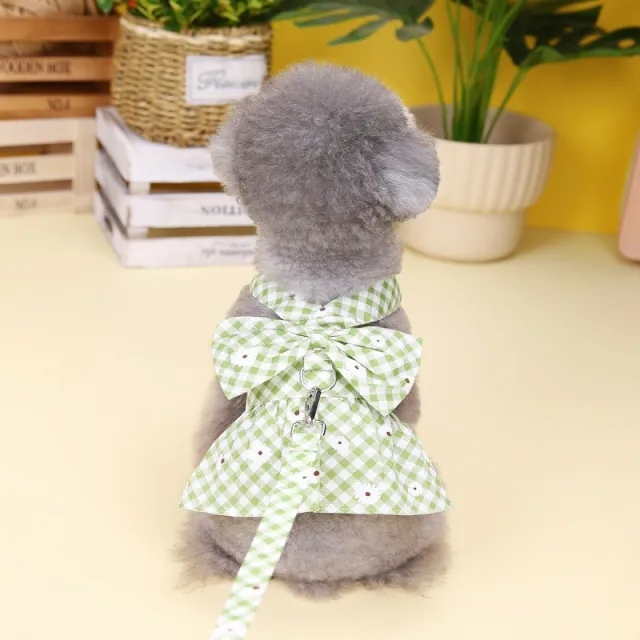 Spring And Summer New Chrysanthemum Plaid Pet Traction Buckle Clothes Light Green - Shop at LoveMi