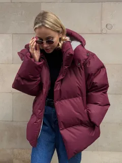 Women's Loose Cotton Coat Jacket Loose-fitting Coat Top - Wine Red - View 1