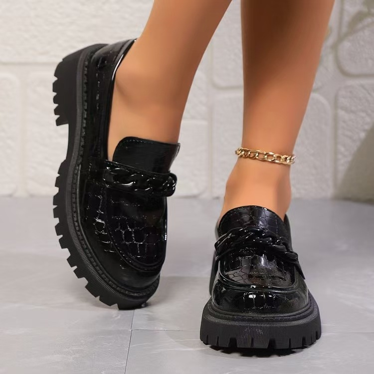 Women's Chunky-heel Lace-up Leather Shoes