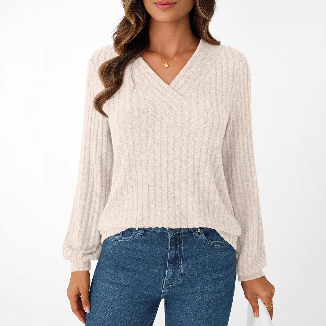Crossover Neck Ribbed Jumper