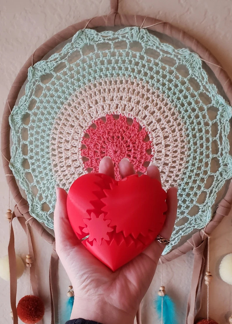 Title 5, 3D Printed Twisted Heart Steampunk Heart Gear