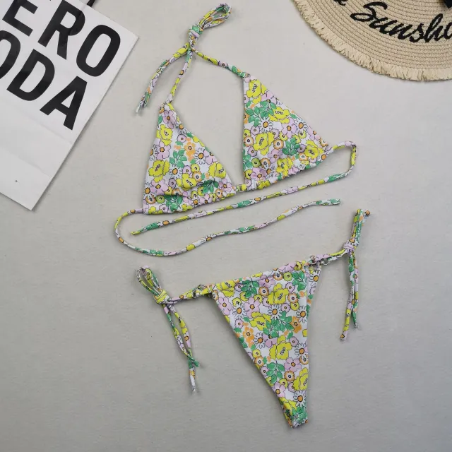 Printed Bikini Drawstring Triangle Swimsuit Floral - Shop at LoveMi