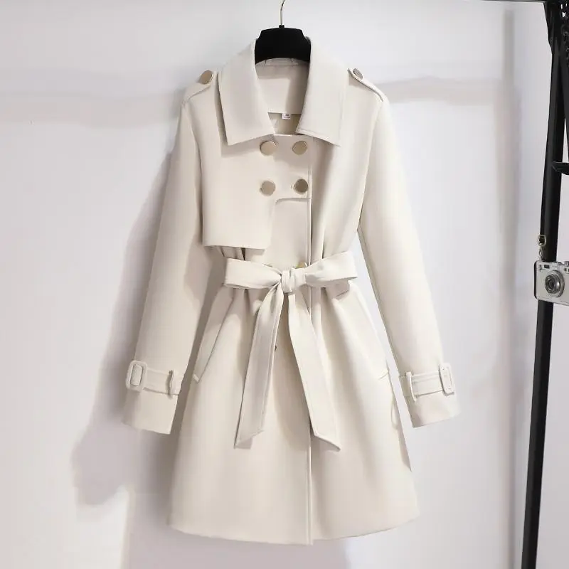 Spring And Autumn New Temperament Waist-controlled Mid-length Trench Coat - Beige