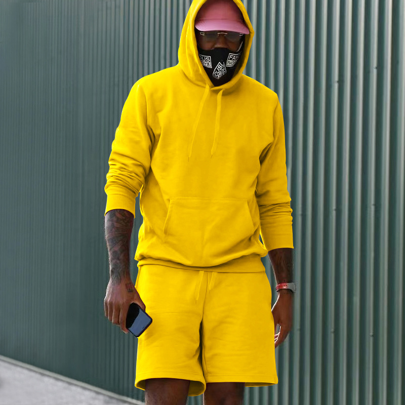 Mens Fleece-Lined Hoodie And Shorts Two-Piece Set