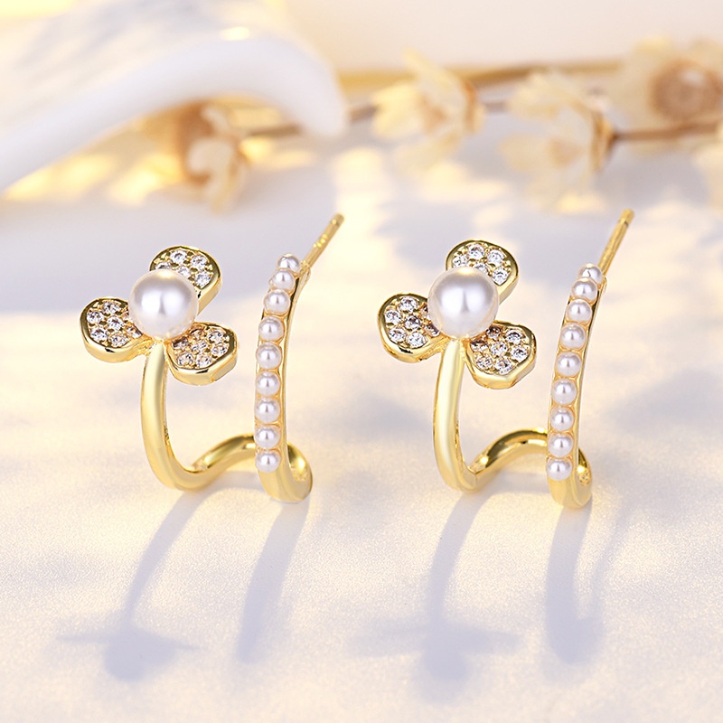 Popular Earrings Front And Back Wear Small Fresh Pearl Flower Earrings