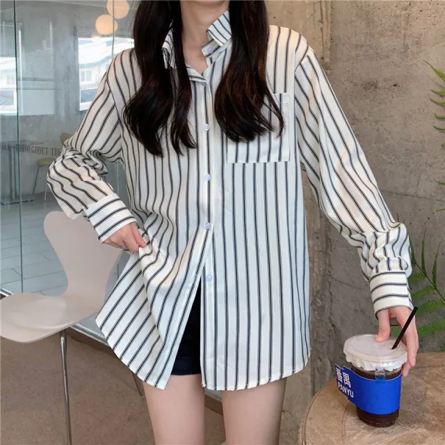 Women's Vertical Striped Long sleeved Shirt Stripes - Shop at LoveMi
