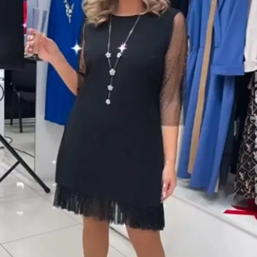Women's Side Slit Sequin Stitching Lace Dress Side Sequins Black - Shop at LoveMi