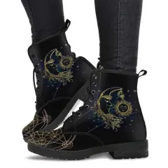 Women's Fashion Simple Printed Leather Tooling Combat Boots - Moon 907-38 - View 1