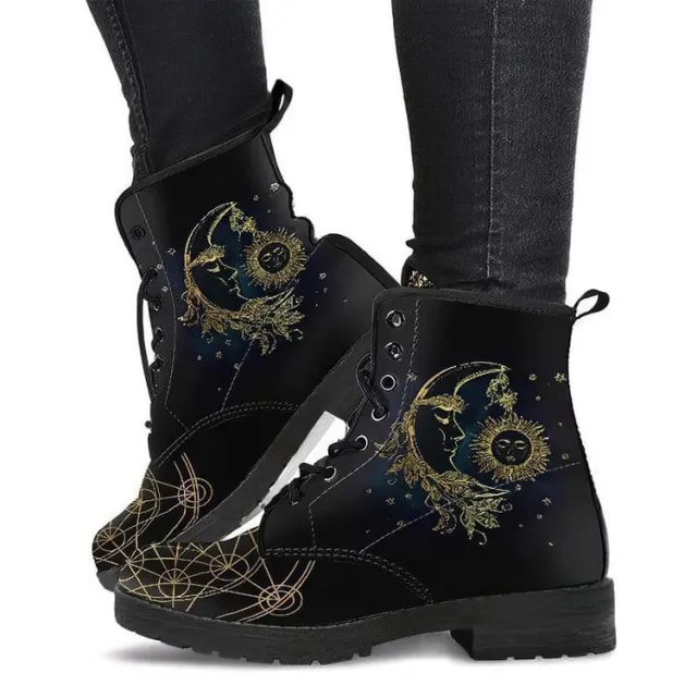 Women's Fashion Simple Printed Leather Tooling Combat Boots Moon 907 38 - Shop at LoveMi
