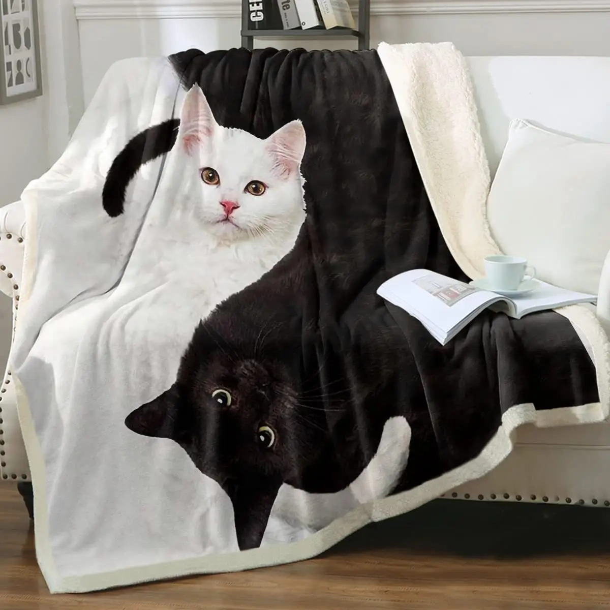 Cat Sherpa Blanket Animal Pattern Printing Double