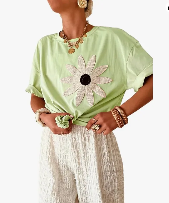 Round Neck Short sleeved Top Women's Light Green - Shop at LoveMi