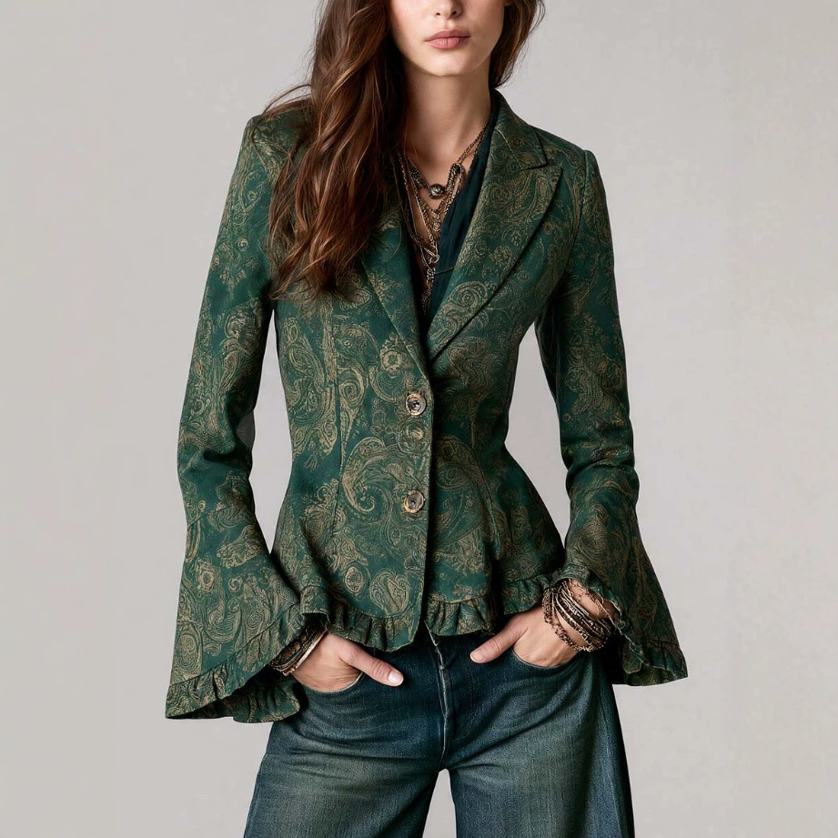 Retro-style New Floral-patterned Suit Long-sleeved Work Jacket