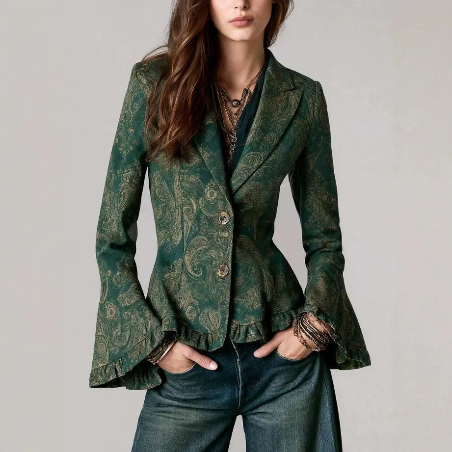 Retro-style New Floral-patterned Suit Long-sleeved Work Jacket
