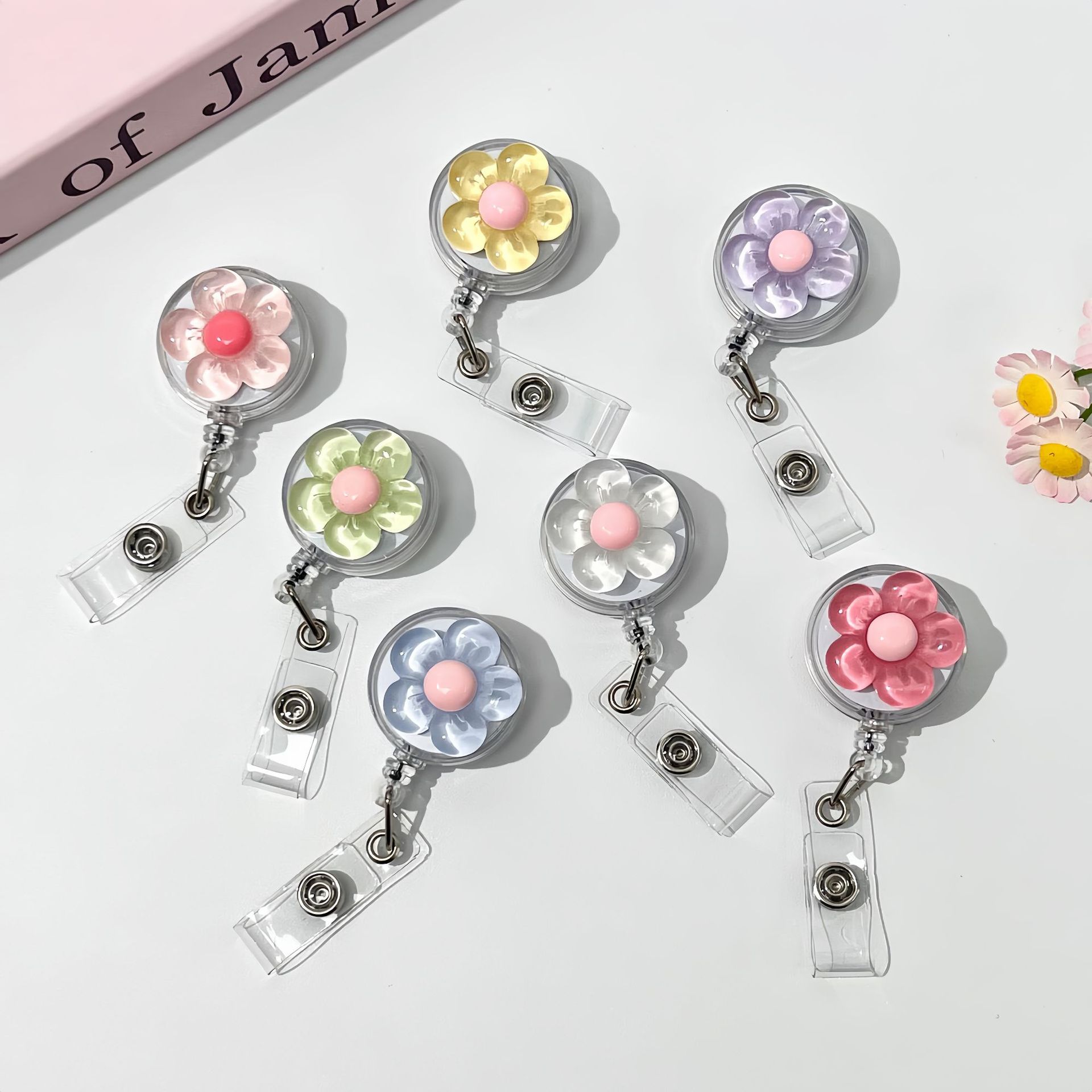 Floral-shaped Snap Fastener Retractable Back Clip For Work ID Badges