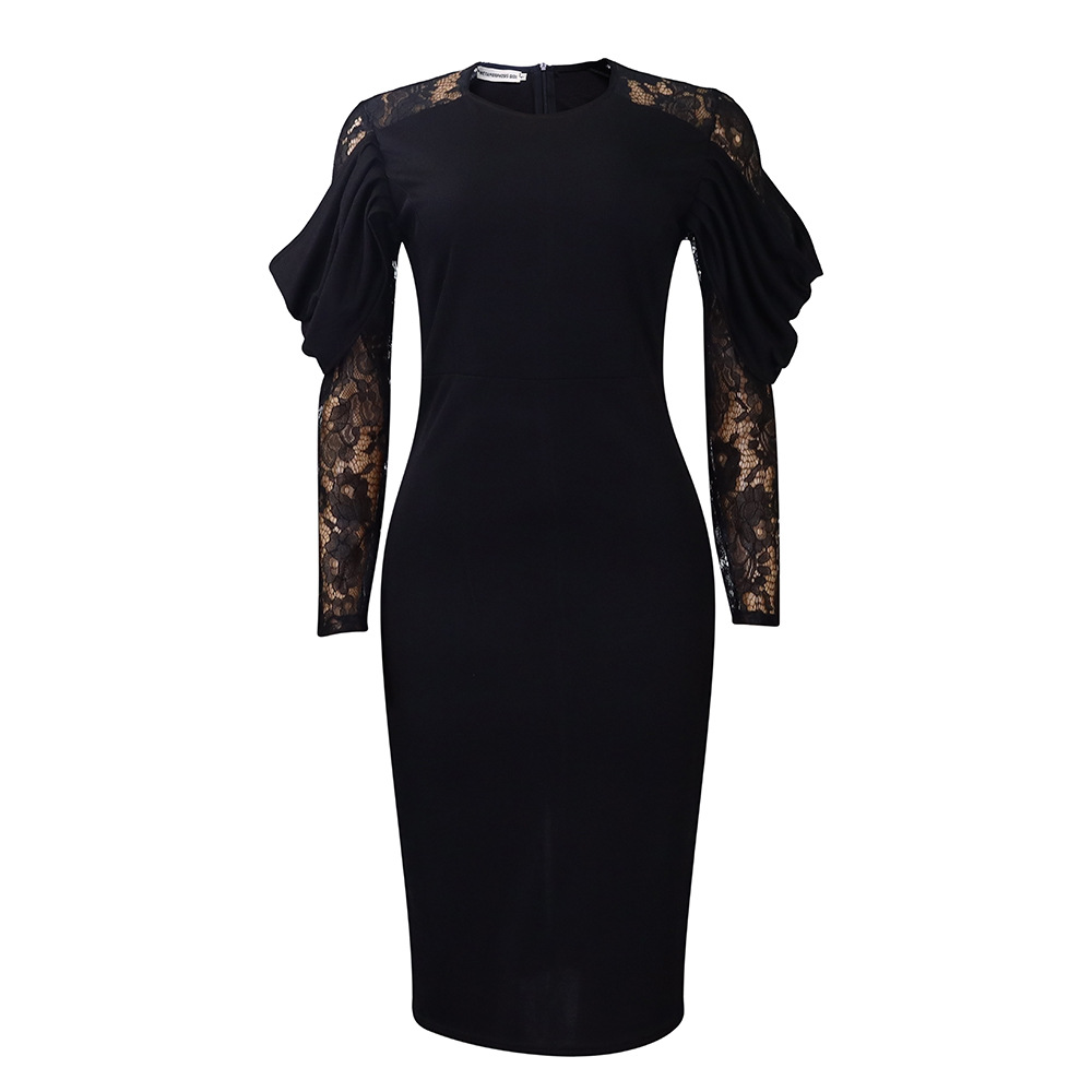 Fashionable And Elegant Lace-panelled Slim-fit Sexy African-style Office Dress For Women