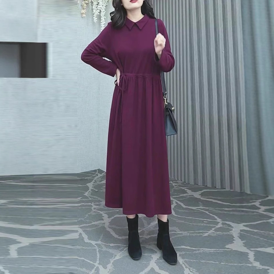 Fashionable High-end Solid Color Autumn And Winter New Plus Size Dress