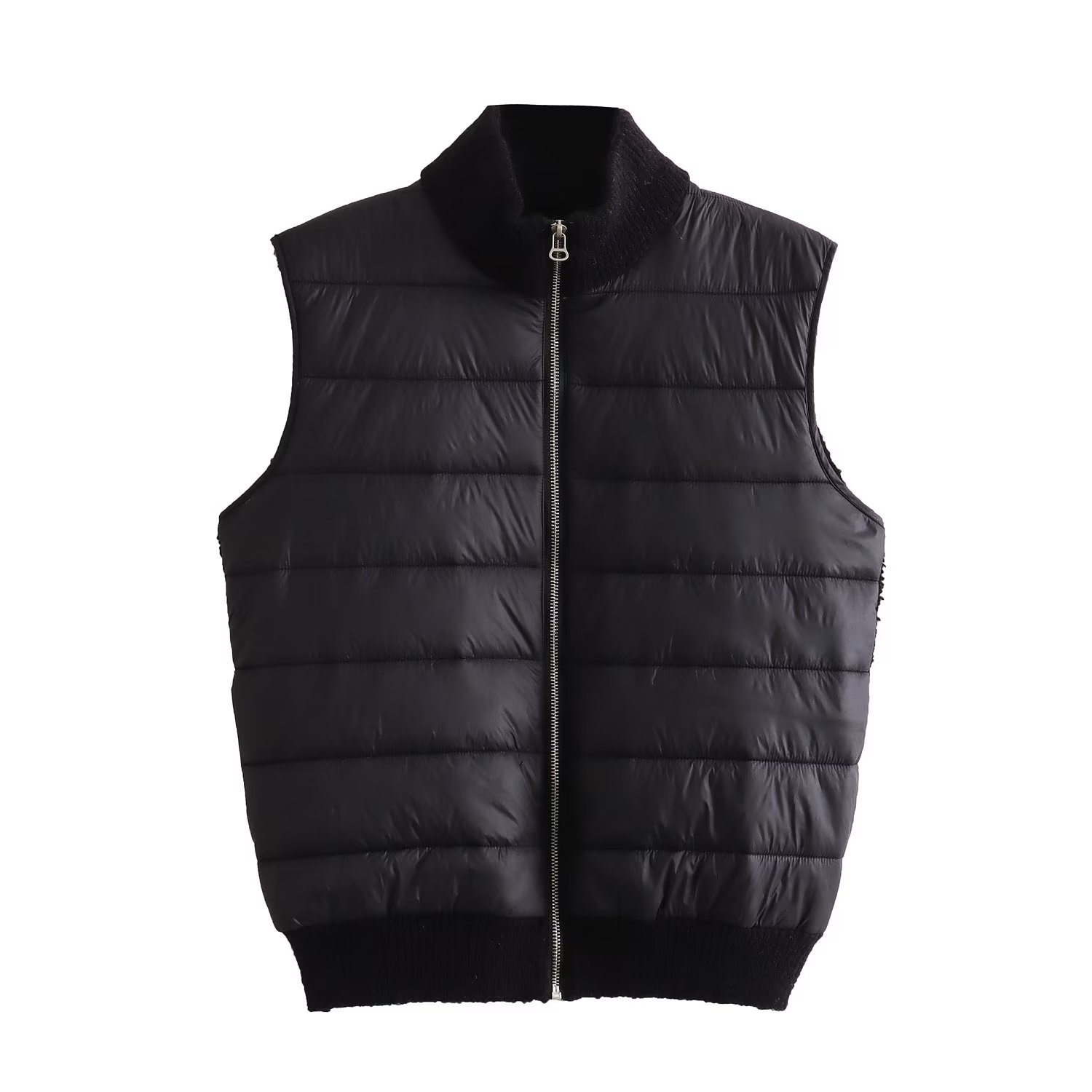 Winter Sleeveless Warm Stand Collar Casual Stitching Zipper Vest Black - Shop at LoveMi