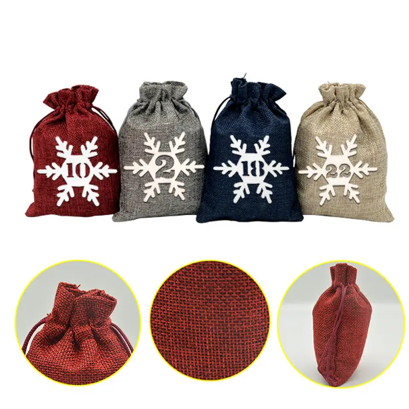 Christmas Advent Calendar Drawstring Gift Bags with Felt Number Stickers