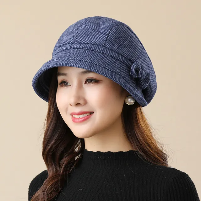 Plaid Warm Fashion Casual All matching Fisherman Hat Navy Blue - Shop at LoveMi