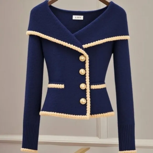 Lapel Sweater Cardigan Autumn Outer Wear Blue - Shop at LoveMi