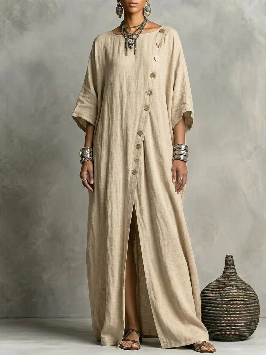 Round-neck Casual Asymmetrical Long Dress