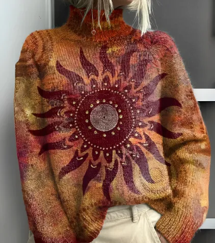 Printed Autumn And Winter New High Neck Long Sleeve Sweaters Women's Clothing 2 Black Line E127 - Shop at LoveMi