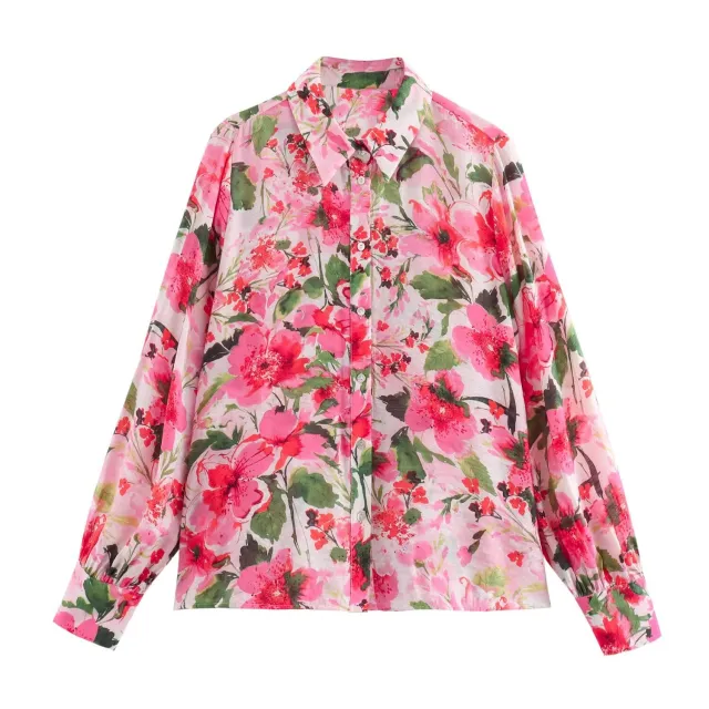 Women's Fashion Flower Print Long Sleeve Loose Casual Shirt Color S - Shop at LoveMi
