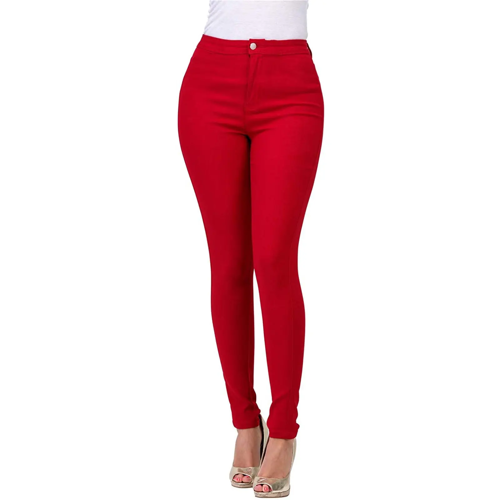 Multi-color Stretch Solid-color Denim Trousers