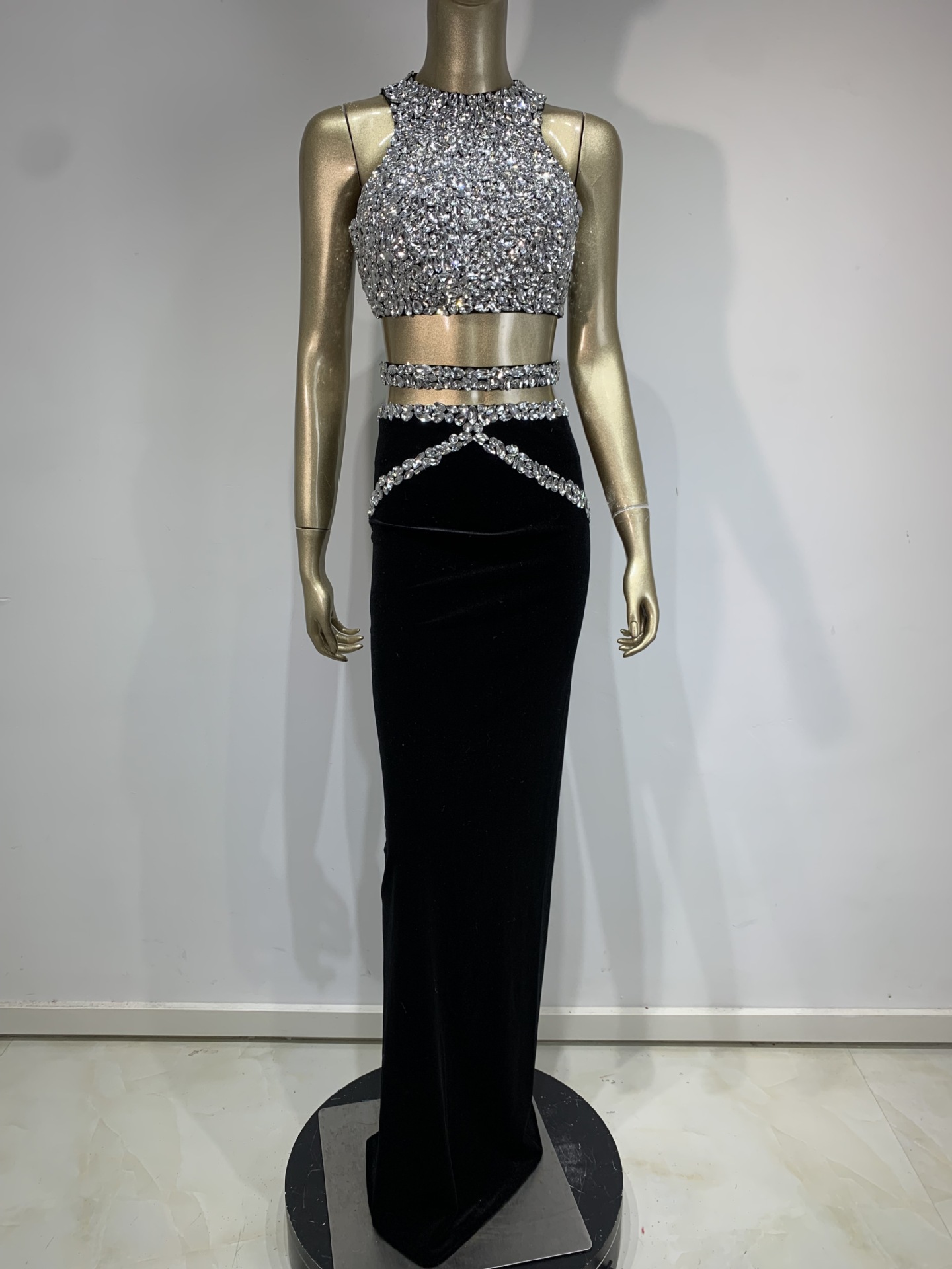 Women's Shiny Rhinestone Evening Dress Costume