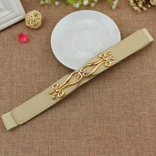 Spring And Summer Women's Thin Dress A Pair Of Buckles Elastic Waist Seal Beige - Shop at LoveMi