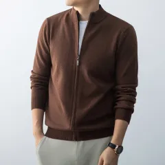 Commute Leisure New Men's Stand Collar Simple Outdoor Sweater - Coffee Colour - View 1