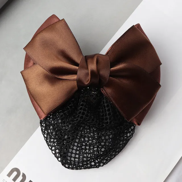 Professional Headdress Flower Bow Net Pocket Worker Work Plate Hair Clip Ornament Brown Fine Mesh - Shop at LoveMi