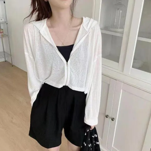 Plus Size 15000kg Hooded Slimming Long Sleeves Mid length Casual Top White2 - Shop at LoveMi