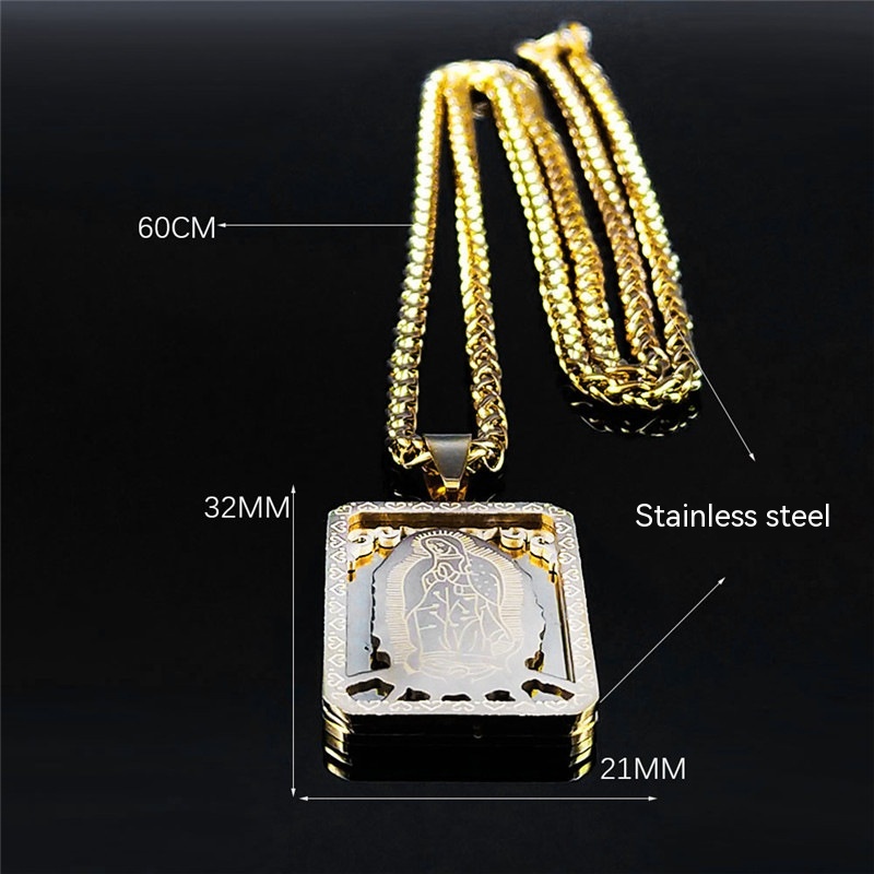 Retro Square Stainless Steel Gold Medal Necklace