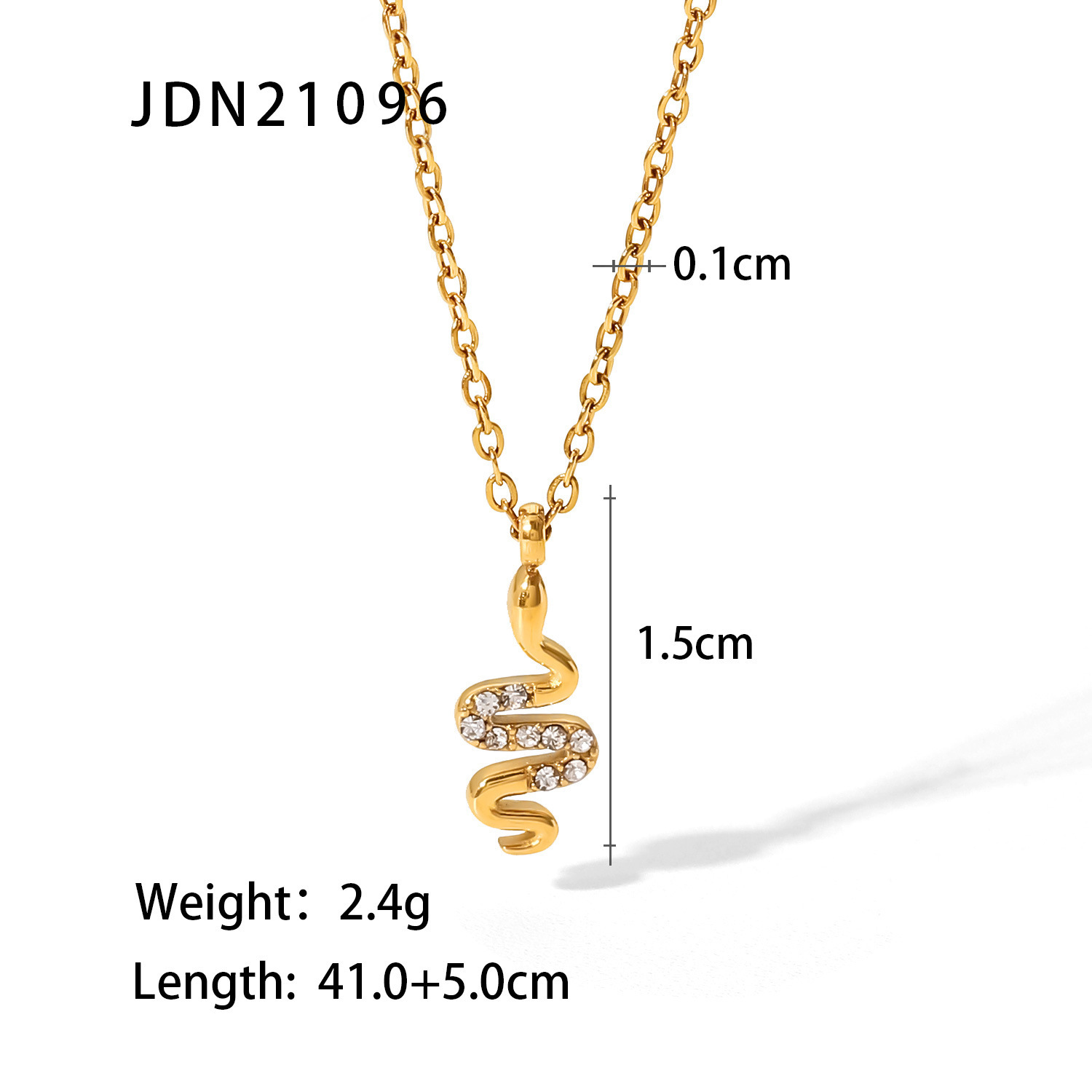 Titanium Steel Necklace 18K Gold Inlaid White Zircon Snake Pendant Necklace