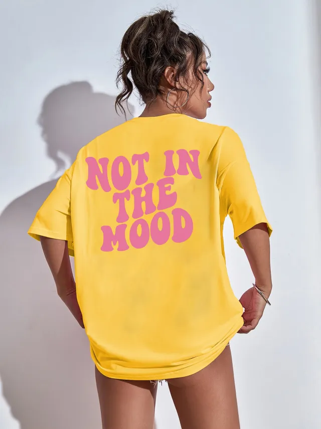 Women's Letters Not In The Mood Printed T shirts Yellow - Shop at LoveMi