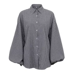 Women's Long Sleeve Plaid Elegant Commuter's All-matching Shirt - Black - View 1