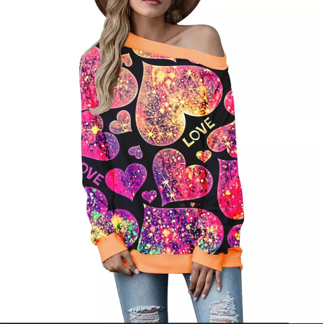 Women's Valentine's Day Pattern Printed Long Sleeve Loose Shoulder Sweater Sgoj101902 S - Shop at LoveMi