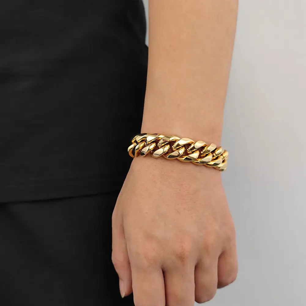 Stainless Steel Cuban Link Chain Hip Hop Bracelet Double-sided Drill Buckle