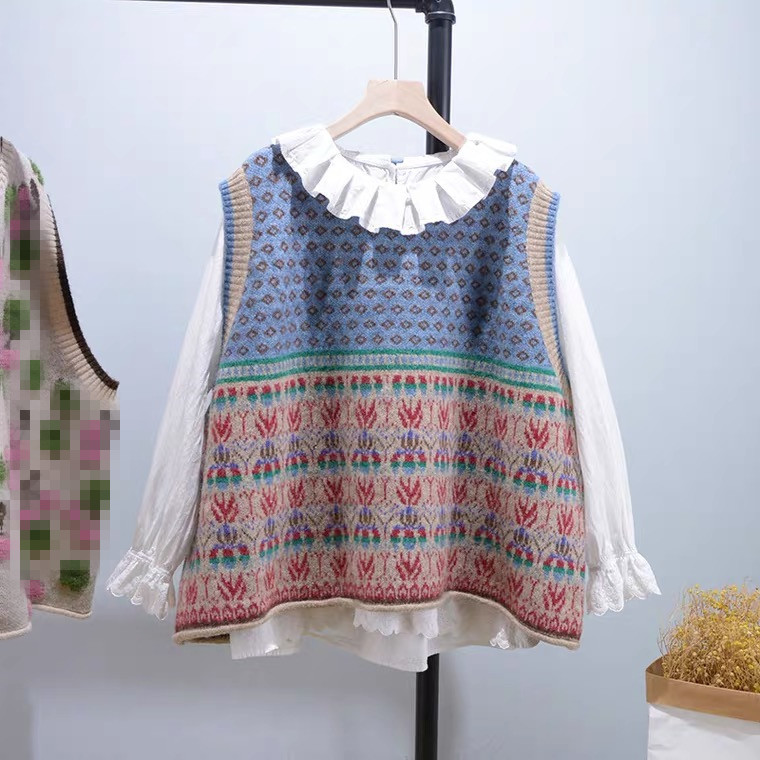 Women's Fashion Loose Sleeveless Round Neck Art Vest Sweater