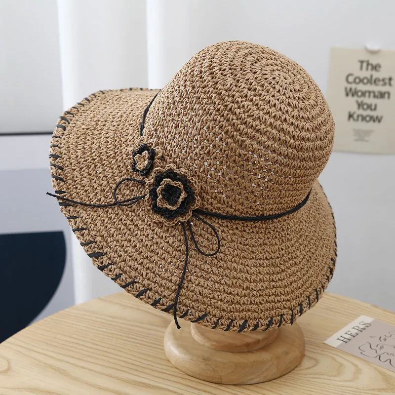Women's Summer UV Protection Foldable Straw Hat - Khaki