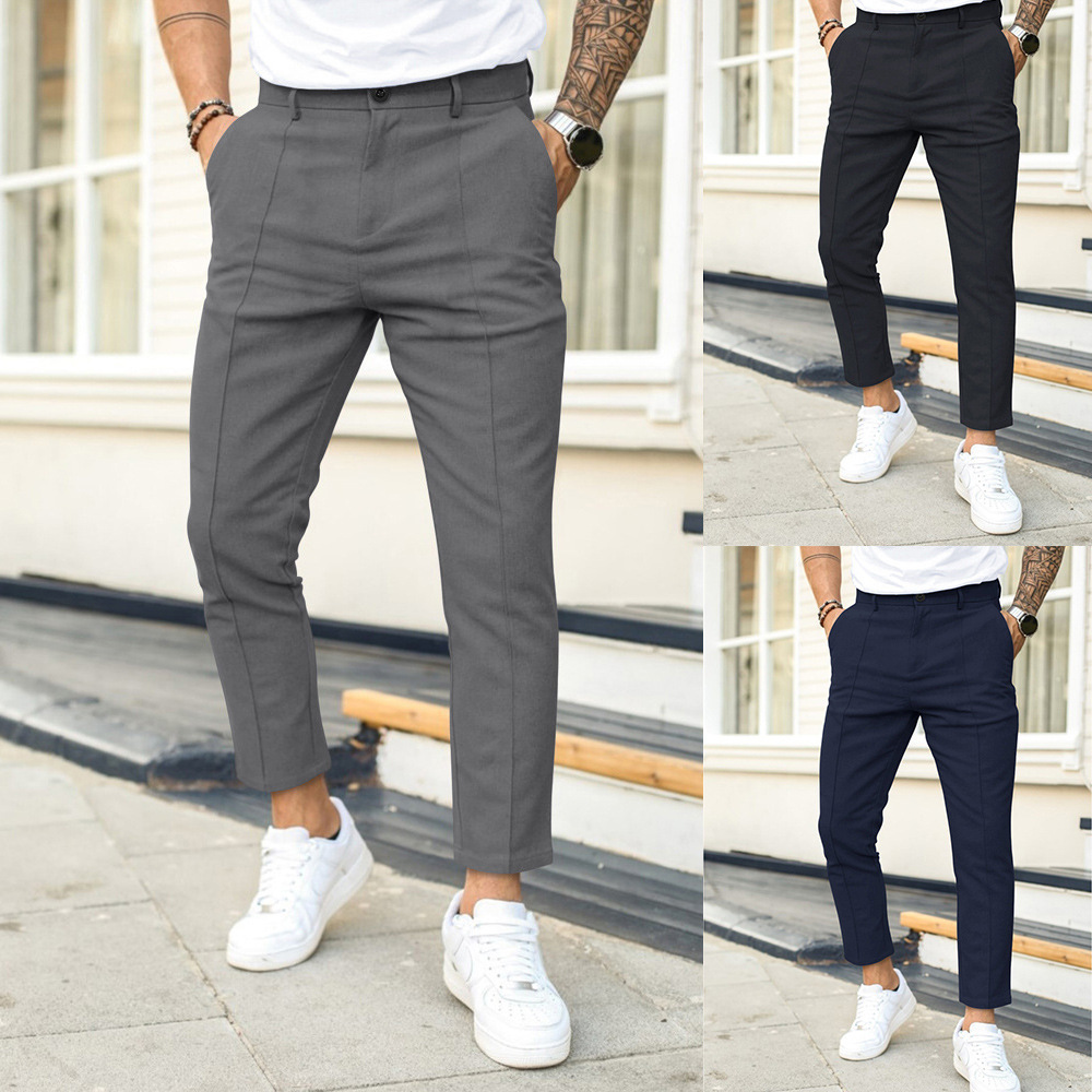 Men's Double Fold Line Solid Color Casual Suit Pants - CJdropshipping